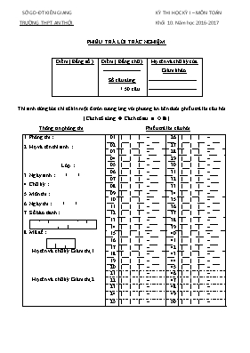 Đề thi học kỳ I  Môn Toán khối 10 trường THPT An Thới